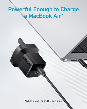 شاحن جداري انكر 323 بقوة 33 واط بمنفذ تايب سي ومنفذ يو اس بي - اسود