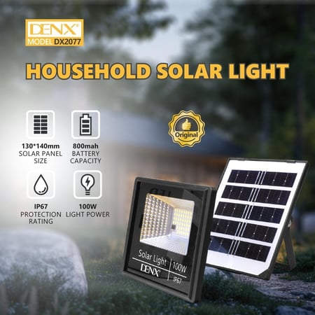مصباح الطاقة الشمسية DENX DX2077 بقوة 100 واط وإضاءة COB