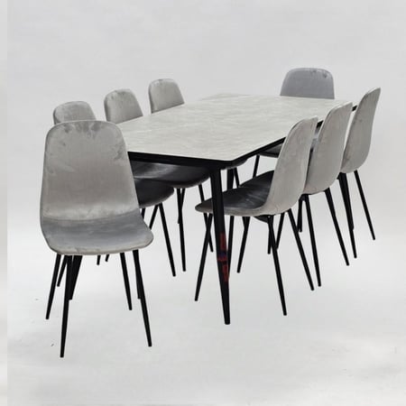 طاولة طعام مع 8 كراسي لون رصاصي سلوفا أسود