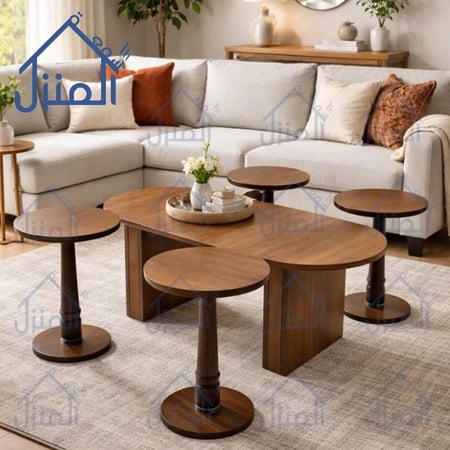 طقم طاولات قهوة مودرن خشب بتصميم عضوي للصالات