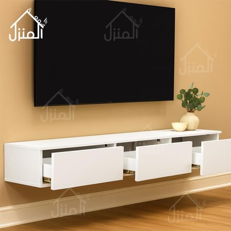 طاولة تلفزيون جدارية معلقة لون ابيض مقاس 160