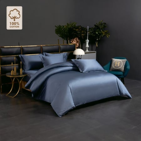 طقم مفرش فندقي كحلي سادة ملكي فاخر جدا قطن 100٪ 7 قطع مع حشوة منفصله 04D