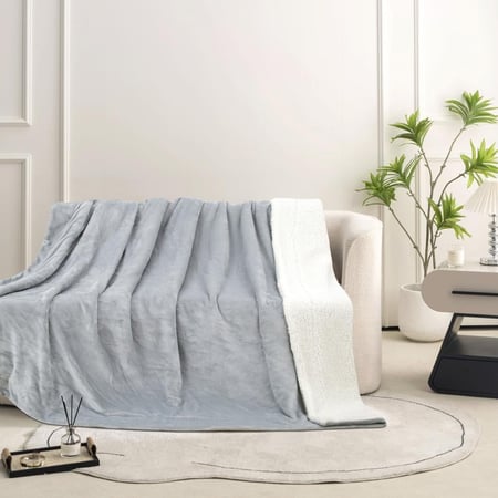 بطانية شتوية فاخرة وجهين وجه فرو وجه مخمل ناعمه مقاس 200 في 240 سم لون سيلفر 2 كيلو