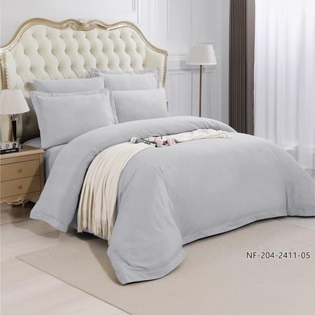 طقم مفرش فندقي سادة لون رمادي  بدون حشوة مقاس مزدوج 11-05