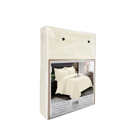 طقم مفرش فندقي مقلم   لون ابيض مطفي بدون حشوة مقاس مزدوج 12-02