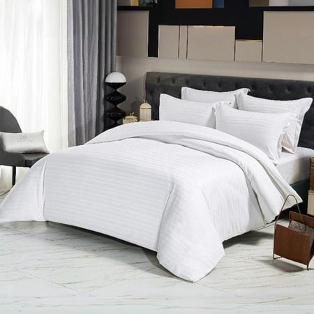 طقم مفرش فندقي نفر مقلم لون ابيض 5 قطع مقاس 140 01S