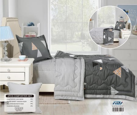 طقم فرش سرير أطفال نفر برسومات ملونة- 4 قطع - لون رمادي