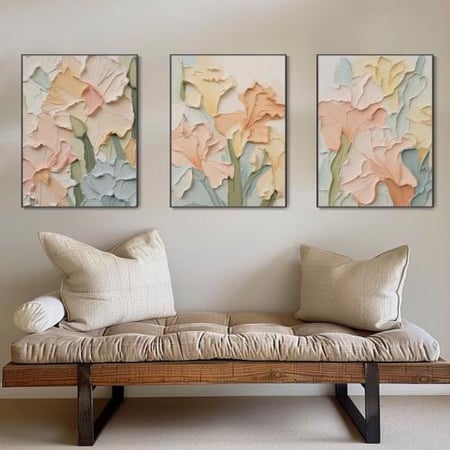 لوحات ثلاثية فن تجريدي زهري مودرن