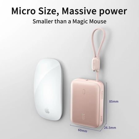 بطارية متنقلة JODA Halo 10 بقوة 22.5 واط بسعة 10000 ملي امبير بمنفذ يو اس بي مع سلك تايب سي مدمج - وردي