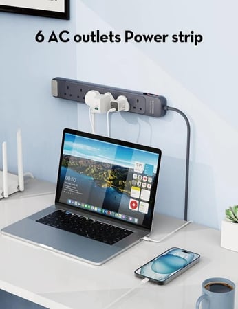 توصيلة راف باور 6 منافذ بقوة 3150 واط - رمادي