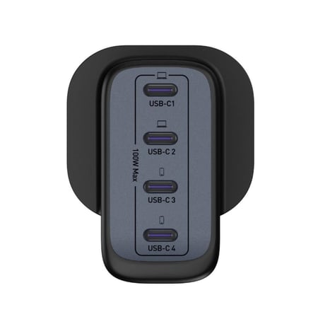 جودا - شاحن جداري اربعة منافذ تايب سي بقوة 100 واط - اسود