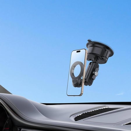 بورودو حامل مغناطيسي للوحة القيادة والزجاج الامامي متوافق مع ماج سيف، دوران 360 درجة، افقي ورأسي، لاصق قوي، نوع مغناطيسي N52، عدد 17 قطعة من الماغناطيس- اسود