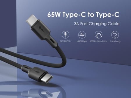 سلك شاحن أورايمو روبوست لاين من USB-C إلى USB-C بطول 1.5 م وبقوة 60 واط