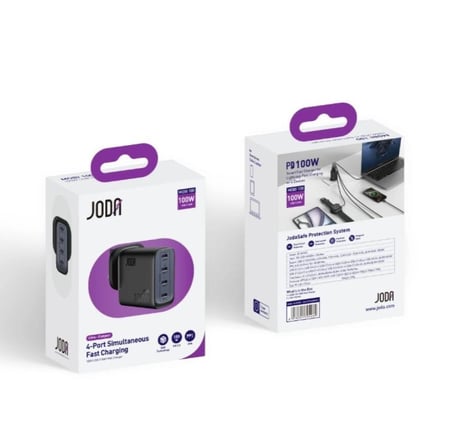 جودا - شاحن جداري اربعة منافذ تايب سي بقوة 100 واط - اسود