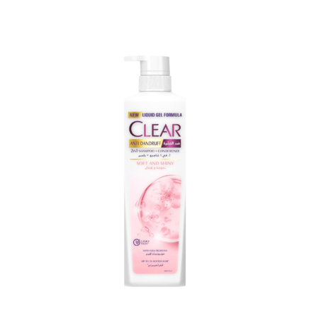 شامبو وبلسم CLEAR 2 في 1 المضاد للقشرة للنساء، لفروة الرأس المعرضة للقشرة، ناعم ولامع، لشعر أنعم حتى 2x، 700 مل