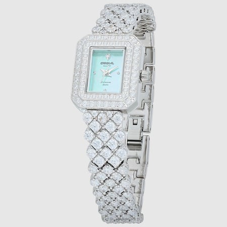 ساعة نسائية كريستال كارديال فضي مينا سماوي