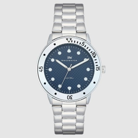 ساعة رجالية هوقو ووتش فضي مينا أزرق