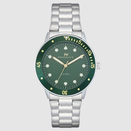 ساعة رجالية هوقو ووتش فضي مينا أخضر