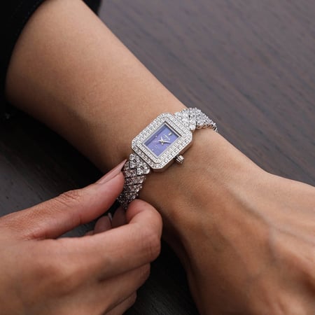 ساعة نسائية كريستال كارديال فضي مينا سماوي