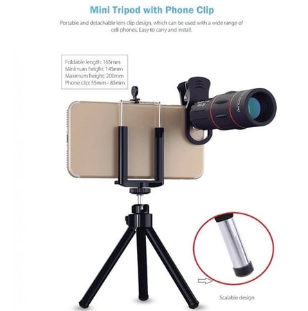 al 18X Clip-On Telephoto Telescope Camera Mobile  عدسات للجوال متعددة المهام