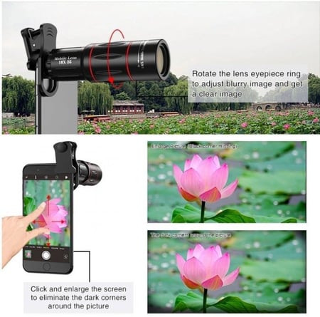 al 18X Clip-On Telephoto Telescope Camera Mobile  عدسات للجوال متعددة المهام