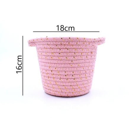 سلة تخزين منسوجة بشكل دائري جميل ورائع لون رمادي بخيوط فضية