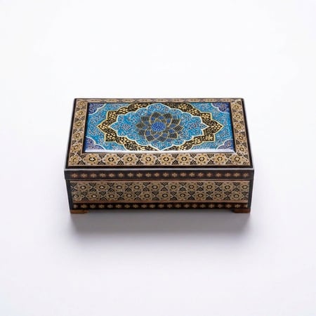 صندوق خشب نقش أصفهان يدوي ملون 14 سم * 10سم