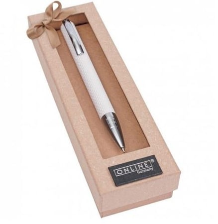 قلم جاف أسود ,(اللون الخارجي أبيض ) جلد ONLINE