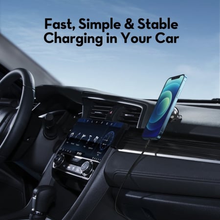 كومبو راف باور شاحن سيارة ، كيبل USB-A الى لايتننق ، حامل جوال للسيارة - اسود