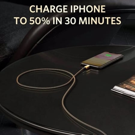 انكر - كيبل ايفون بي دي بطول 1.8 متر مطلي ذهب عيار 24