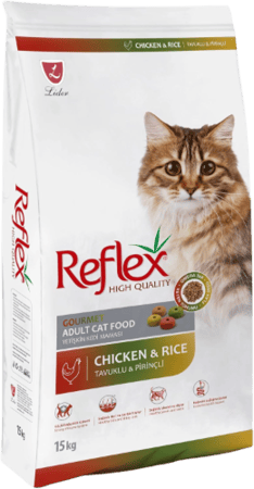 ريفلكس طعام القطط  البالغة جورمية متعدد الألوان بنكهة الدجاج والأرز 15 كجم