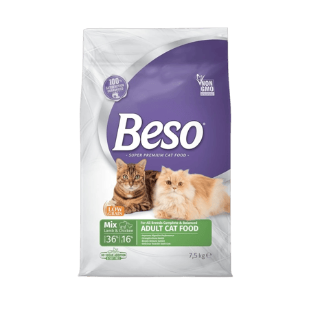بيسو طعام جاف لقطط البالغة بنكهة لحم الضان والدجاج 7.5 كيلو