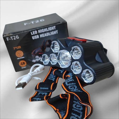 مصباح رأس ب 7 كشافات عالية الاظاءة بطارية مدمجة قابلة لا عادة الشحن