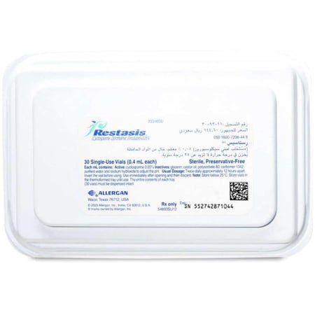 ريستاسيس 0.05% قطرة للعين – 30 أمبولة × 0.4 مل Restasis 0.05% Eye Drops – 30 Single-Use Vials × 0.4 ml
