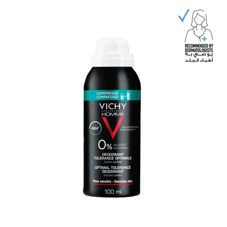بخاخ مزيل العرق فيشي هوم ٤٨ ساعة مضاد للتعرق للرجال ١٠٠ ملVichy Homme 48 Hour Anti-Perspirant Optimal Tolerance Deodorant Spray for Men 100ml