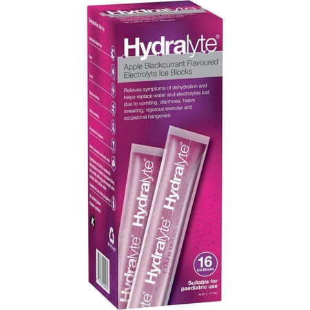 Hydralyte Apple Blackcurrant-Flavoured Effervescent Electrolyte Ice Blocks – 16 Pieces / هيدرالايت مكعبات ترطيب بنكهة التفاح والكشمش الاسود – 16 قطعة