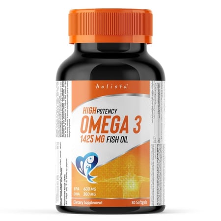 هوليستا، أوميغا 3 عالي الفعالية Holista High Potency Omega 3 - 1425mg Fish Oil - 80 Softgels