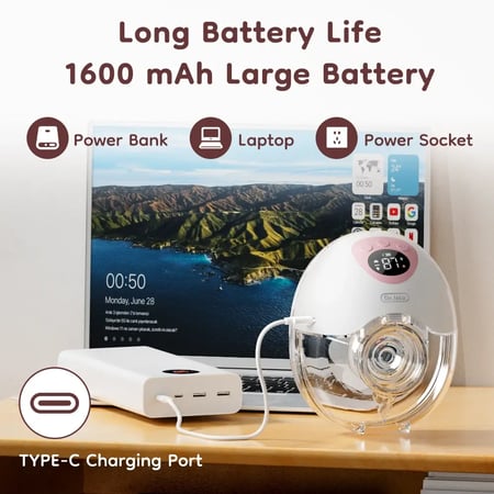 1 مضخة ثدي الكترونية ذاتية الارتداء لشفط الحليب مع ملحقاتها