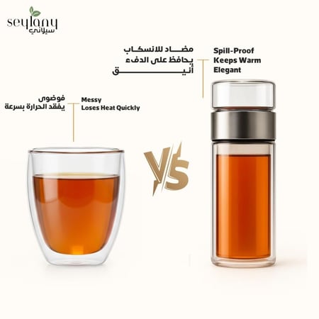 كوب شاي زجاجي مزدوج مع مُصفّي مدمج | عملي، أنيق، وسهل الاستخدام