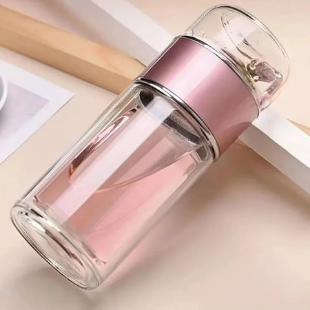 كوب شاي زجاجي مزدوج مع مُصفّي مدمج | عملي، أنيق، وسهل الاستخدام