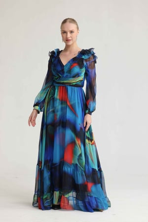 فستان شيفون مشجر بألوان الطبيعة