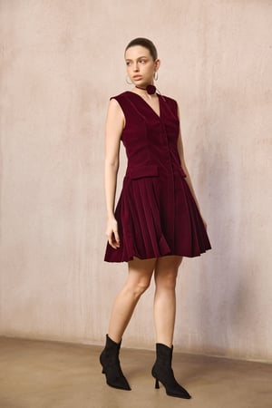 فستان مخمل عودي