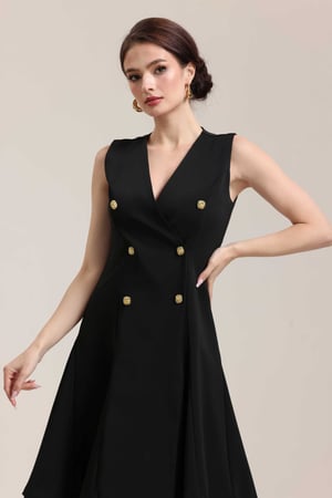 فستان قصير كت مرد زراير ذهبي الأسود