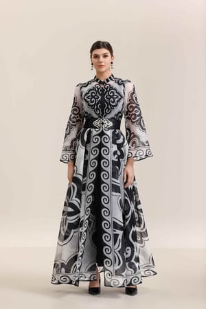 فستان قطعتين اورجنزا مفتوح الحلق مطرز