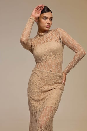 طقم دانتيل بيج قطعتين