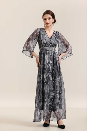 فستان ميدي اسود شيفون