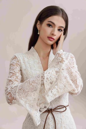 فستان دانتيل بيج مطرز ميدي