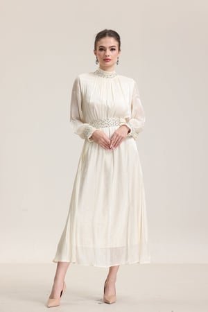 فستان بيج شيفون مطرز مع حزام