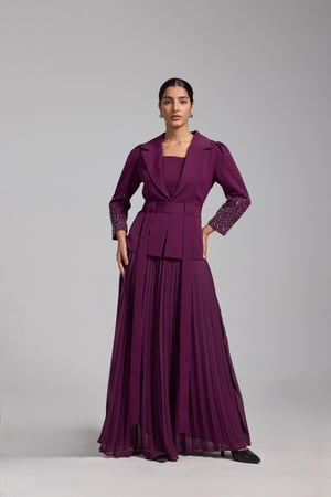 فستان موف كم حيران مفصص