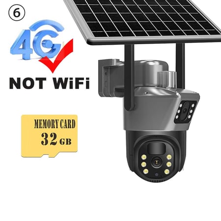 كاميرا بالطاقة الشمسية عدسة مزدوجة IP ، 4K ، 8mp ، 4G ، Sim